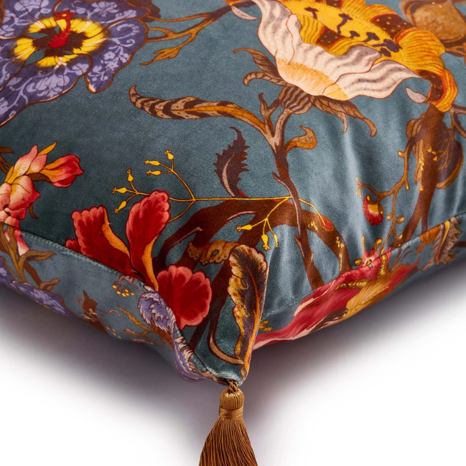 ARTEMIS Large Tassel Velvet Cushion - Petrol - Image 3