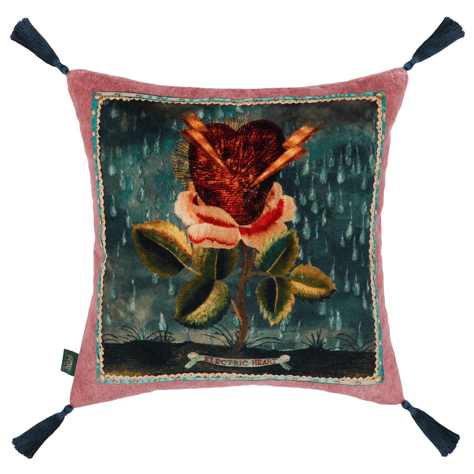 ELECTRIC HEART Organic Velvet Cushion - Tourmaline Pink
