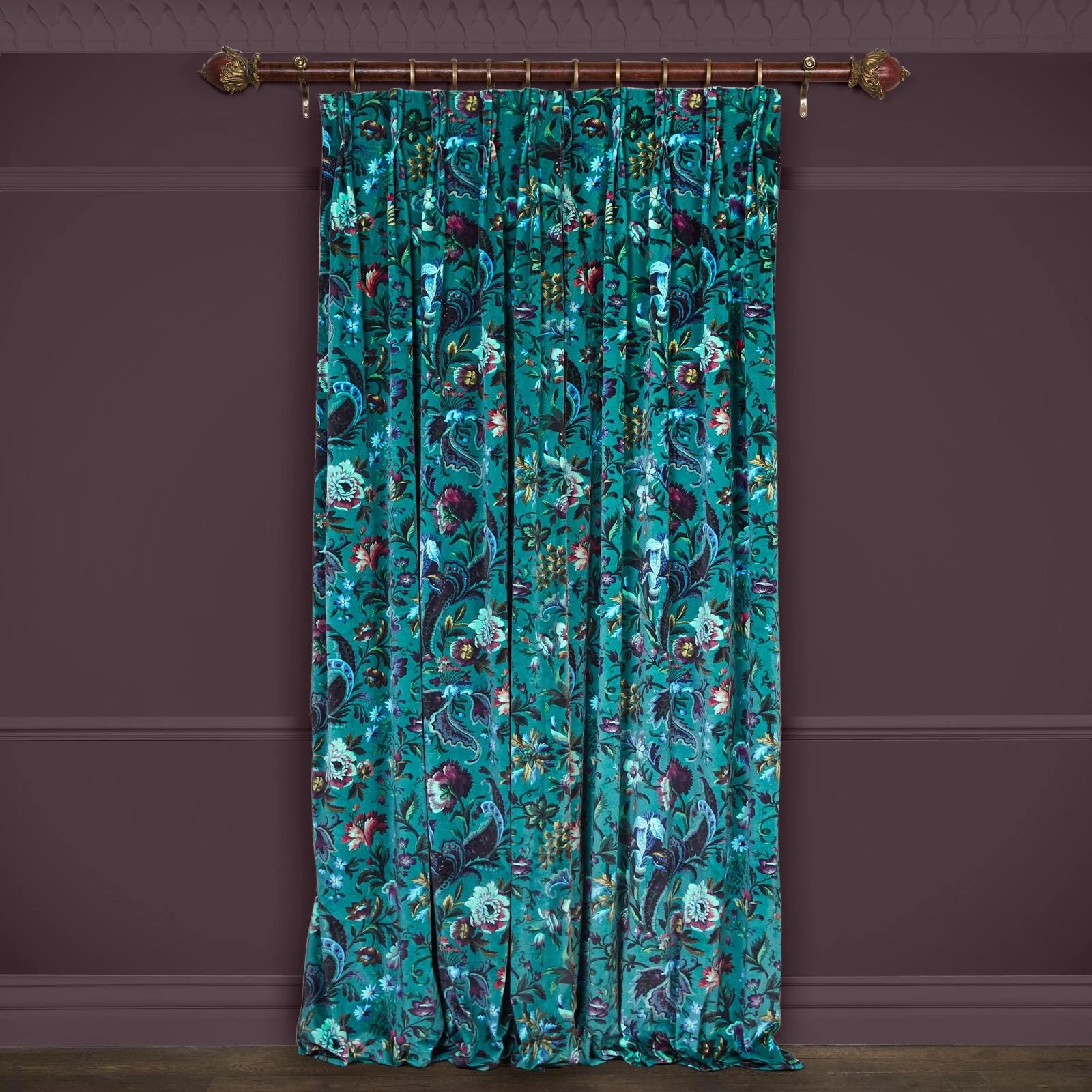FLORIKA Velvet Curtain - Petrol - Image 3
