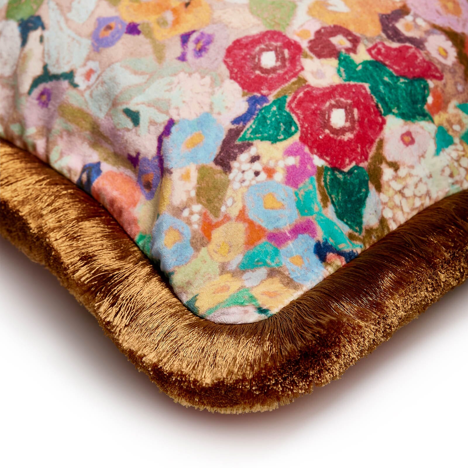 HOLLYHOCKS Medium Fringed Velvet Cushion - Spring - Image 3
